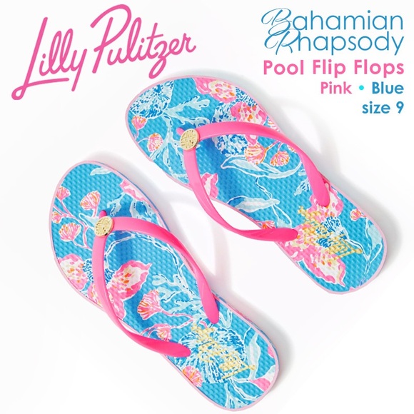 Lilly Pulitzer Shoes - Lilly Pulitzer Bahamian Rhapsody Pink and Blue Flip Flops